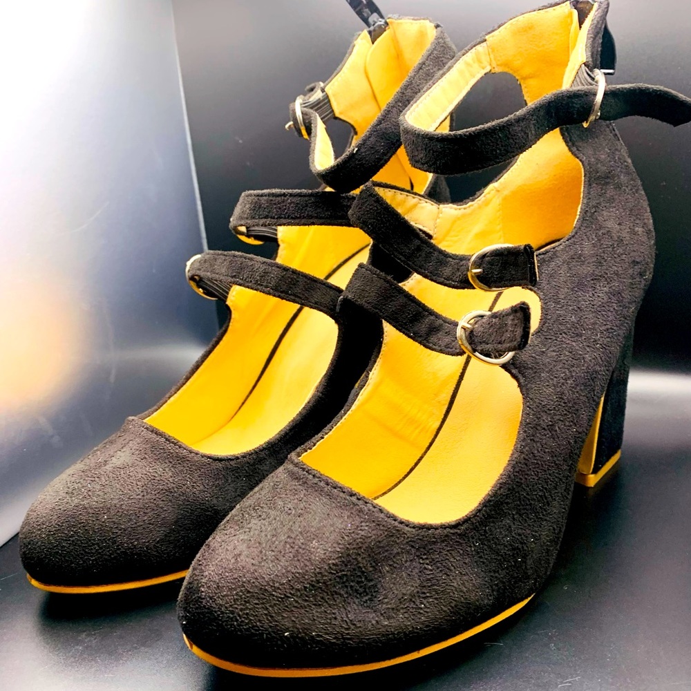 Lily Shop Women's Mary Jane Chunky High Heel Multi Buckle Party Shoes Black